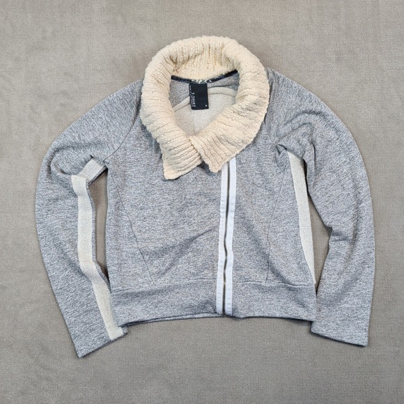 Joie Vintage USA Moto Zip Sweatshirt Jacket M Gray Cotton Knit Shawl Collar Y2K — photo 2